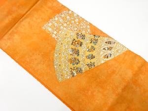 未使用品　引箔　扇に花更紗模様織り出し　名古屋帯